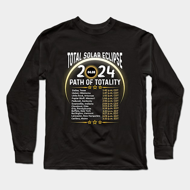 Path Of Totality North America Tour State Solar Eclipse 2024 Long Sleeve T-Shirt by Peter smith